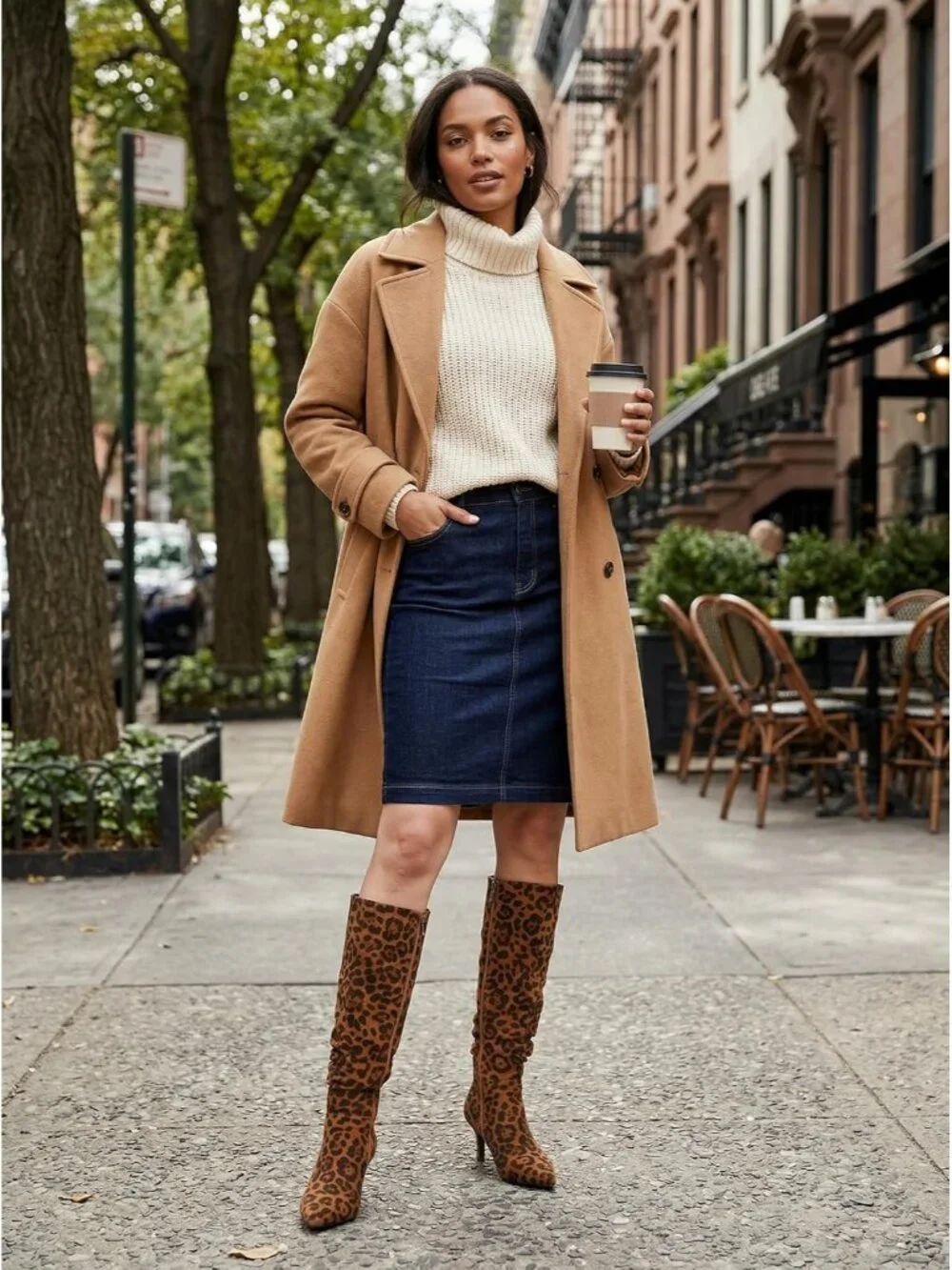 Women's Leopard Pointed Toe Mid Stiletto Heel Suede Leather Knee High Boots